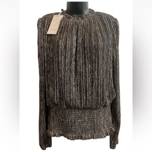 Josie Black Gold Shimmer Long Sleeve Blouse Sz L NWT